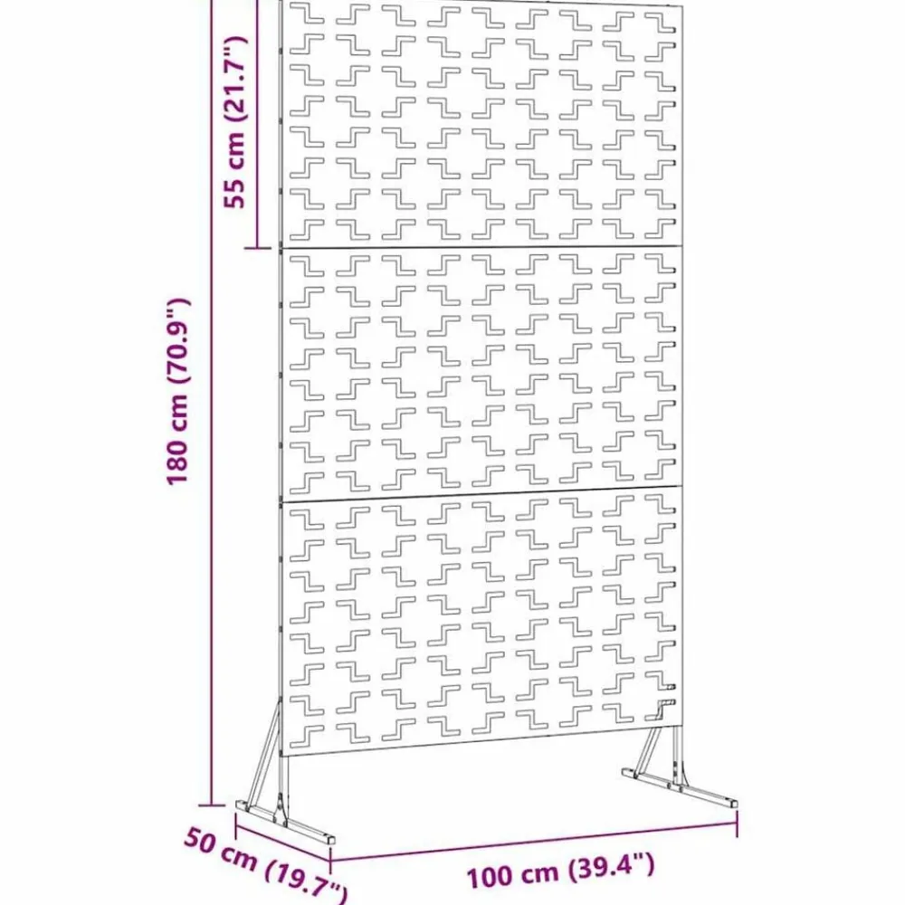 vidaXL Pantalla de Privacidad Gris 100 x 50 x 180 cm Acero Acero inoxidable Hot