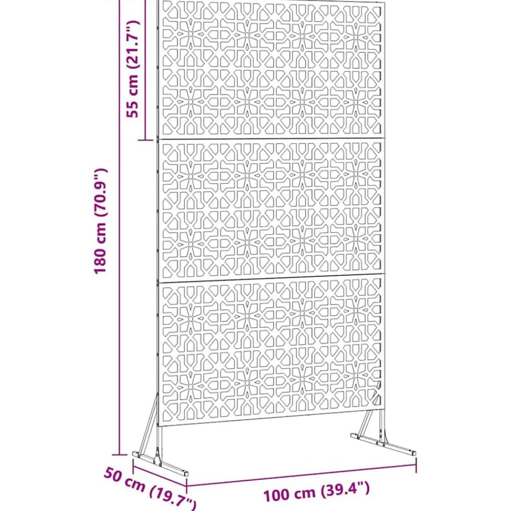 vidaXL Pantalla de Privacidad Gris 100 x 50 x 180 cm Acero Acero galvanizado New