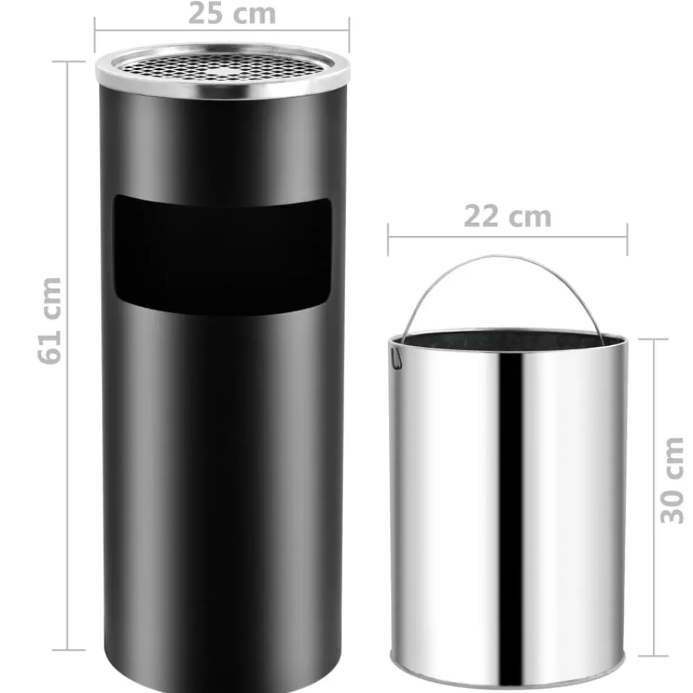 vidaXL Productos Del Hogar-Papelera con cenicero de acero 30 L