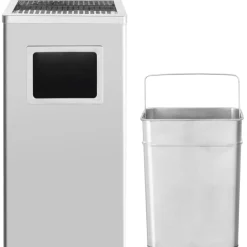 vidaXL Productos Del Hogar-Papelera con cenicero de acero inoxidable 45 L