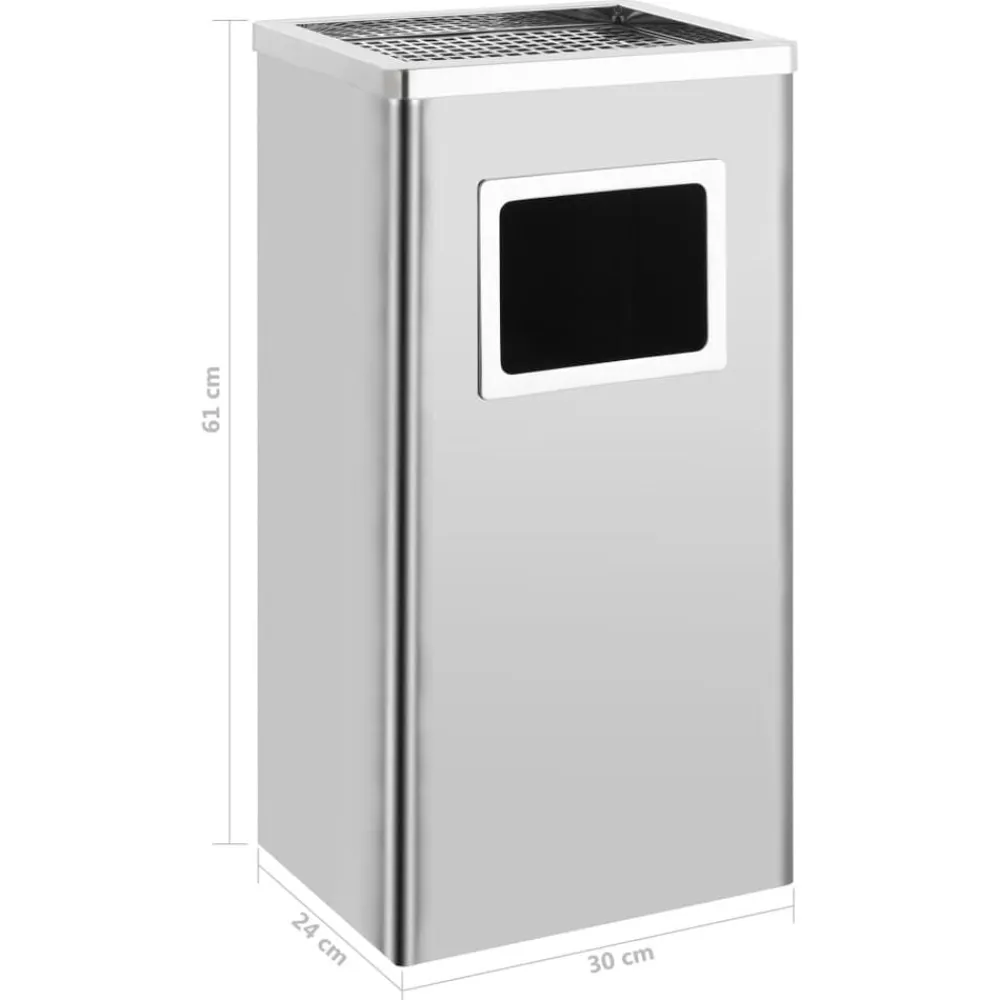 vidaXL Productos Del Hogar-Papelera con cenicero de acero inoxidable 45 L