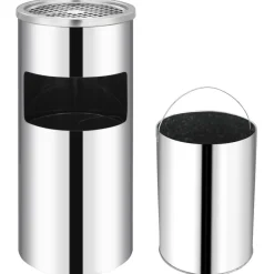 vidaXL Papelera con cenicero de pared acero inxodable 26 L Plateado Sale