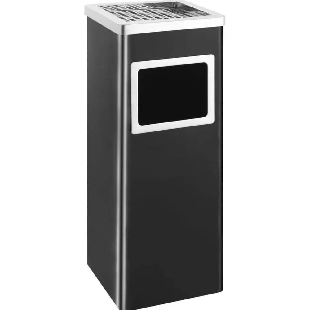 vidaXL Papelera con cenicero de acero 36 L Negro Discount