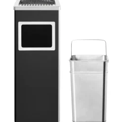 vidaXL Papelera con cenicero de acero 36 L Negro Discount