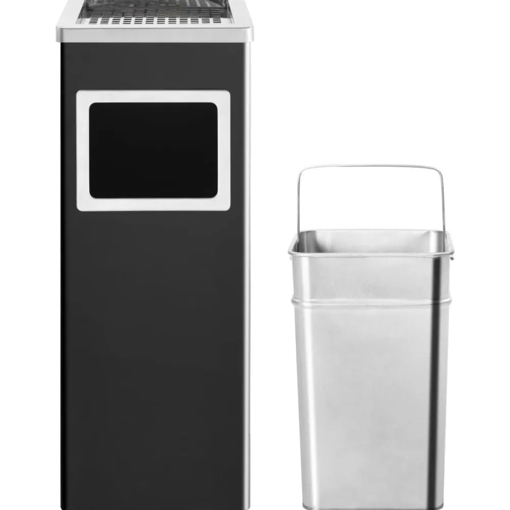 vidaXL Papelera con cenicero de acero 36 L Negro Discount