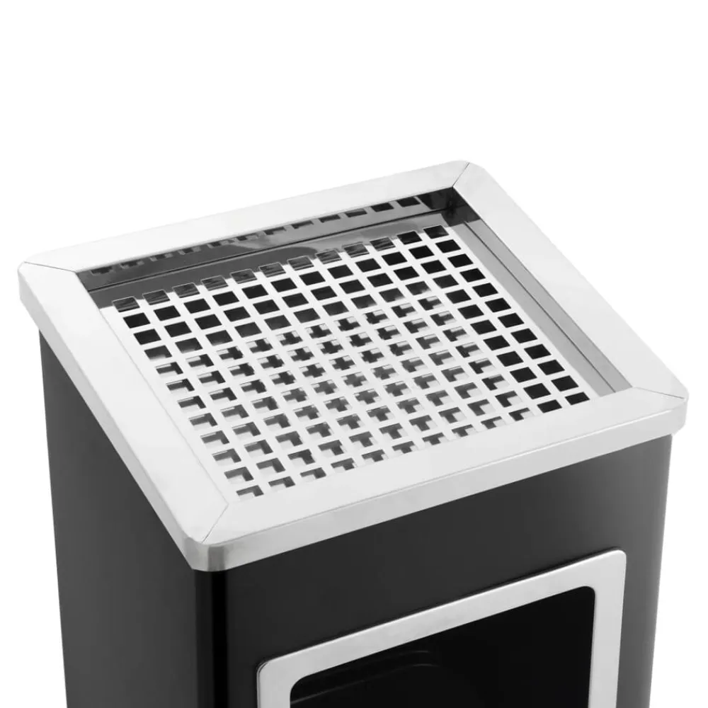 vidaXL Papelera con cenicero de acero 36 L Negro Discount