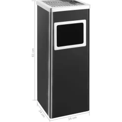 vidaXL Papelera con cenicero de acero 36 L Negro Discount
