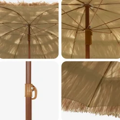 vidaXL Parasol de playa Natural 255 x 255 x 255 cm Poliéster y Acero Clearance