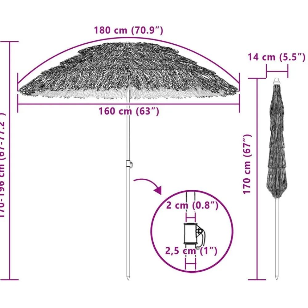 vidaXL Parasol de playa Natural 255 x 255 x 255 cm Poliéster y Acero Clearance