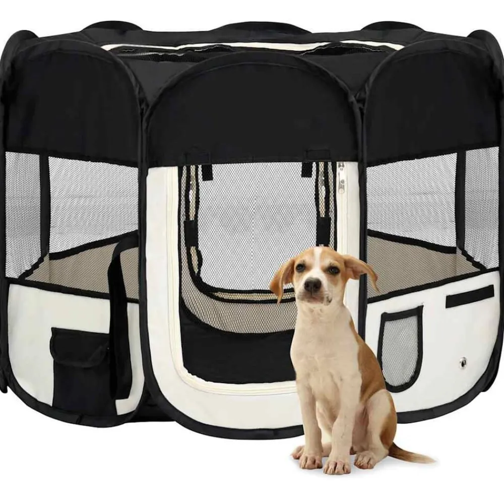 vidaXL Parque de perros plegable bolsa de transporte 90x90x58 cm Negro Hot
