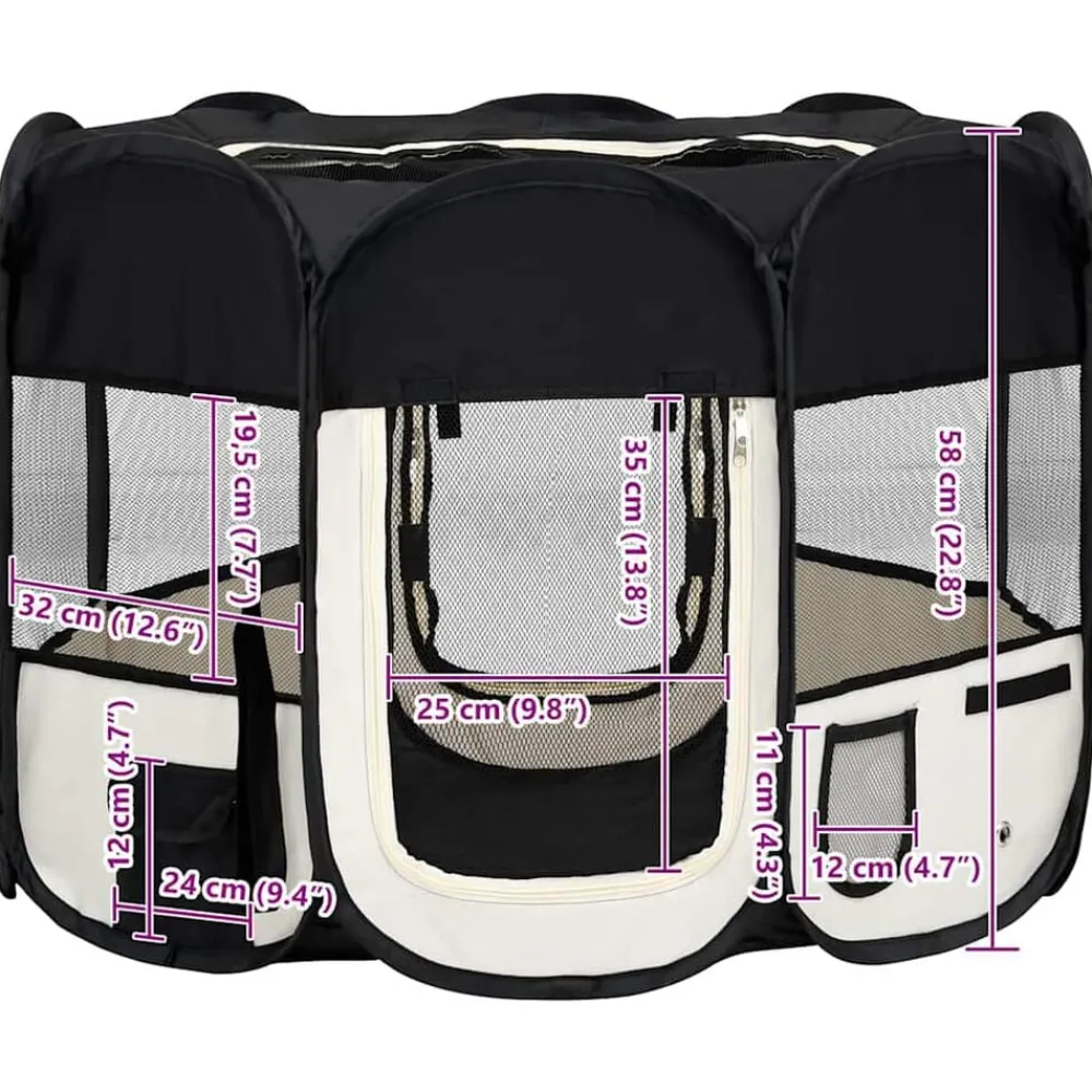 vidaXL Parque de perros plegable bolsa de transporte 90x90x58 cm Negro Hot