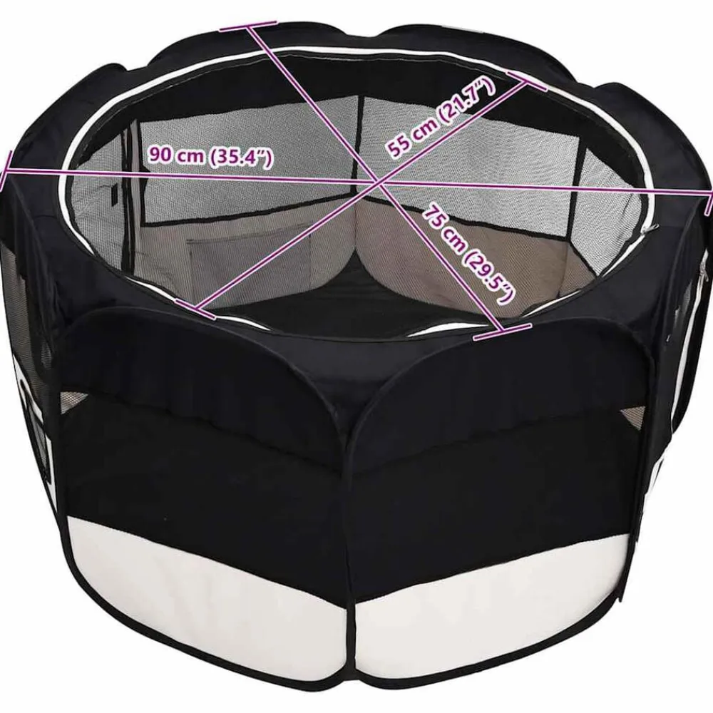 vidaXL Parque de perros plegable bolsa de transporte 90x90x58 cm Negro Hot