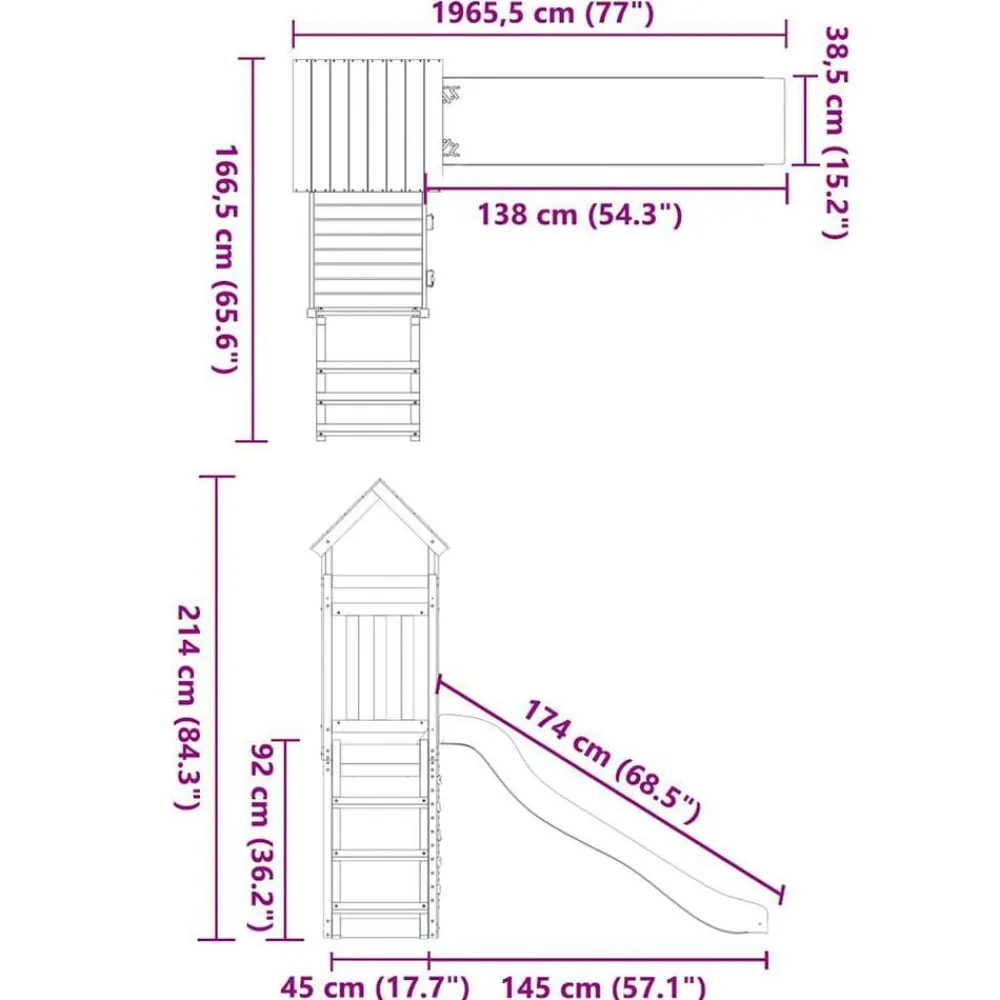 vidaXL Parque infantil de exterior madera maciza de pino