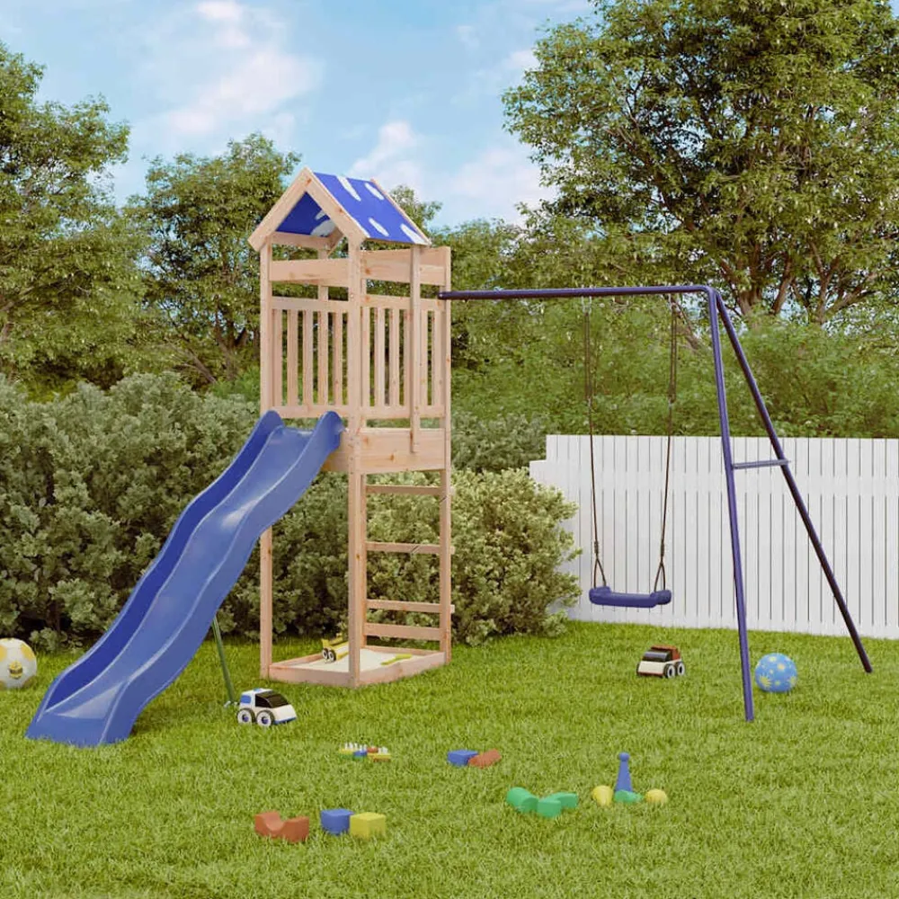 vidaXL Parque infantil de exterior de madera maciza de pino New