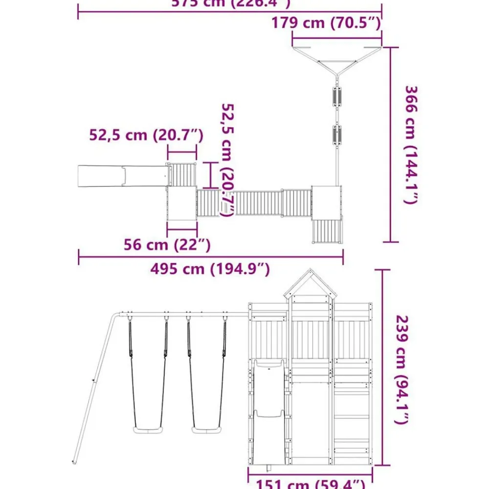 vidaXL Estructuras Para Juegos Al Aire Libre-Parque infantil de exterior madera de pino impregnada