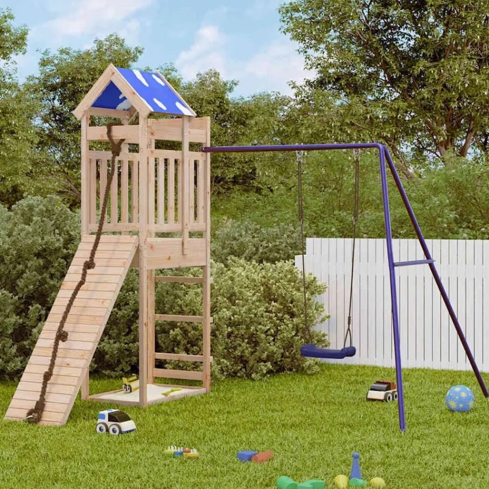 vidaXL Estructuras Para Juegos Al Aire Libre-Parque infantil de exterior de madera maciza de pino