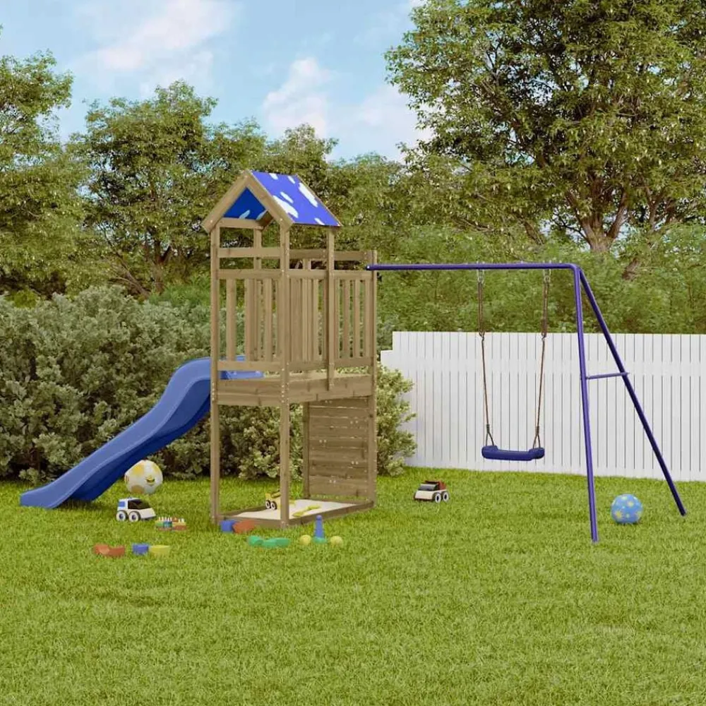 vidaXL Estructuras Para Juegos Al Aire Libre-Parque infantil de exterior madera de pino impregnada