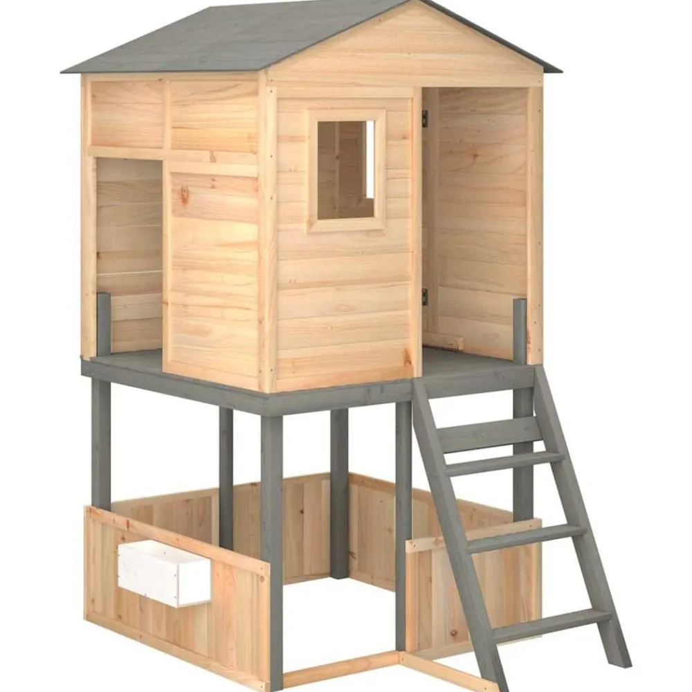 vidaXL Parque infantil de exterior madera maciza de abeto Gris