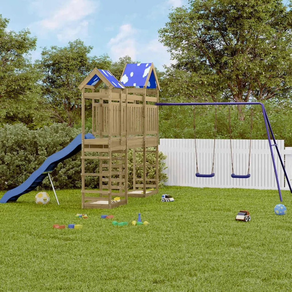 vidaXL Estructuras Para Juegos Al Aire Libre-Parque infantil de exterior madera de pino impregnada