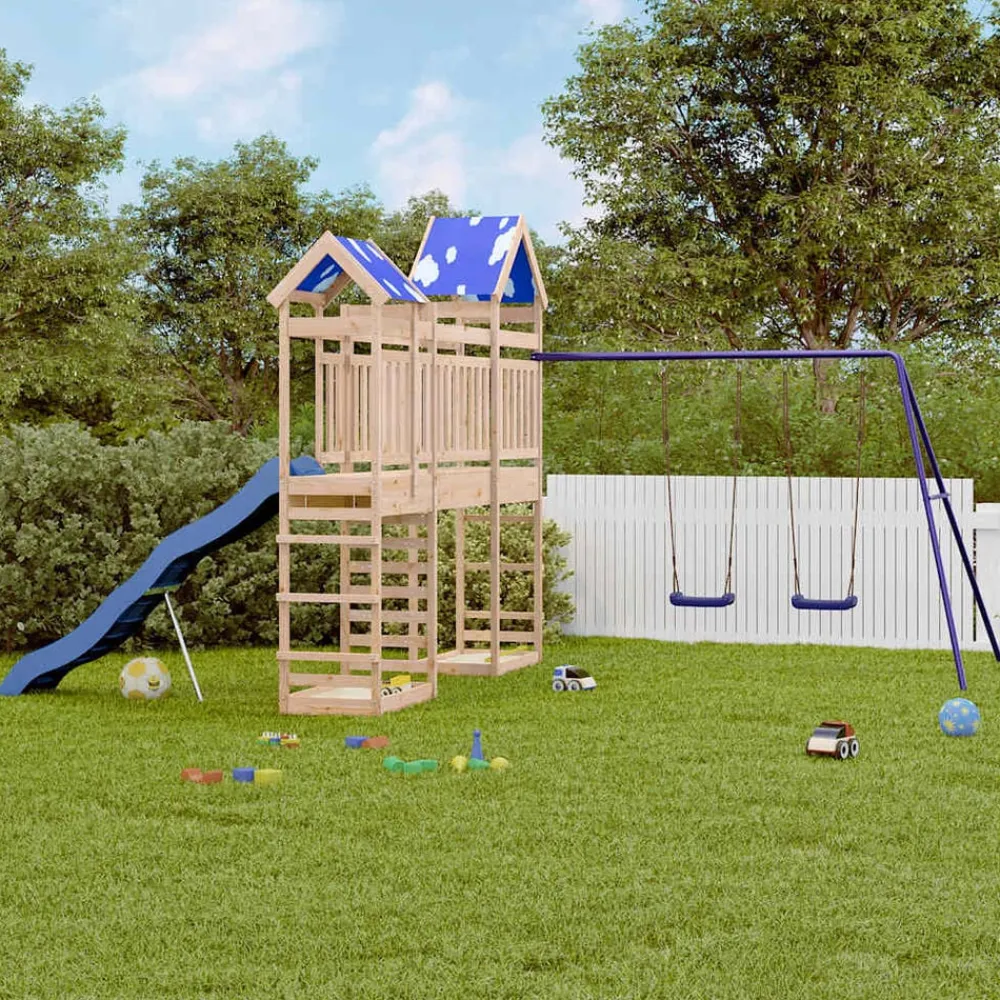 vidaXL Estructuras Para Juegos Al Aire Libre-Parque infantil de exterior de madera maciza de pino
