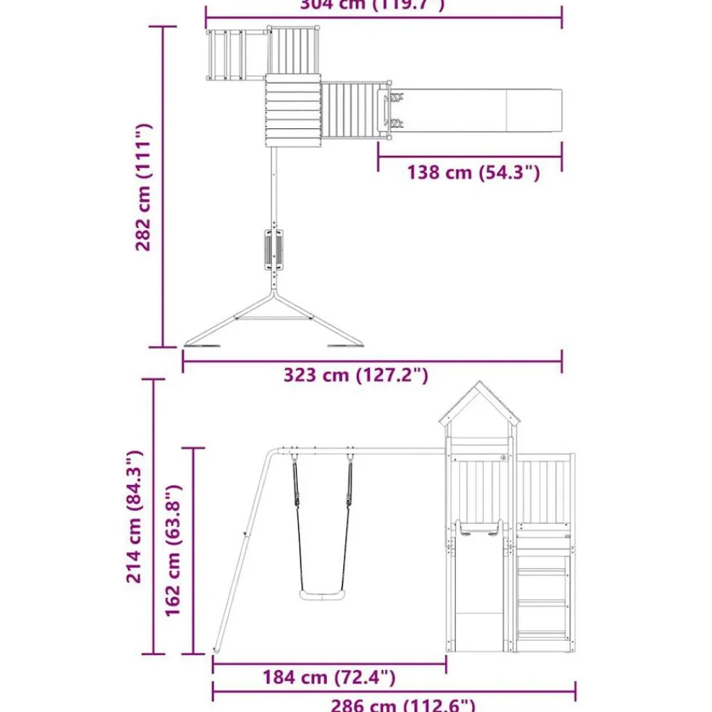 vidaXL Estructuras Para Juegos Al Aire Libre-Parque infantil de exterior madera maciza Douglas