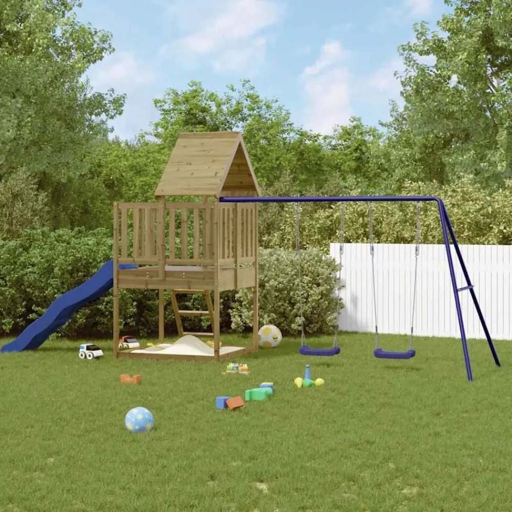 vidaXL Estructuras Para Juegos Al Aire Libre-Parque infantil de exterior madera de pino impregnada