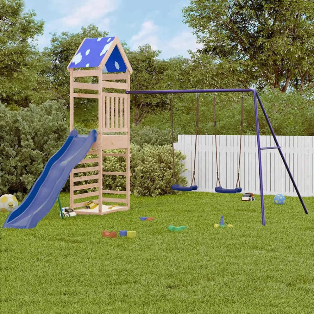 vidaXL Estructuras Para Juegos Al Aire Libre-Parque infantil de exterior de madera maciza de pino