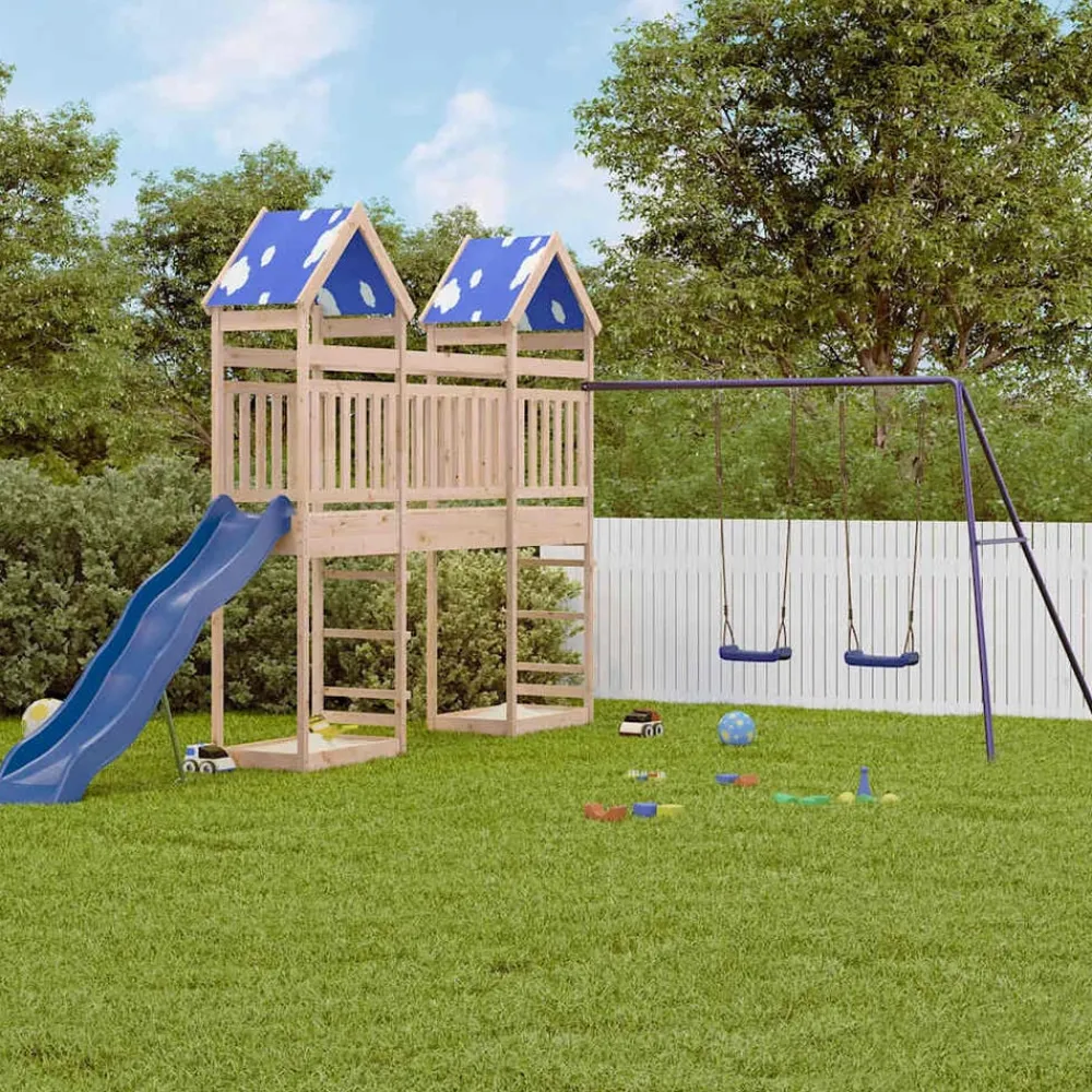 vidaXL Parque infantil de exterior de madera maciza de pino Clearance