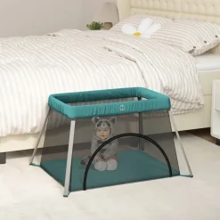Niños vidaXL Juguetes Y Actividades Para Bebés-Parque infantil para bebés con colchón tela lino
