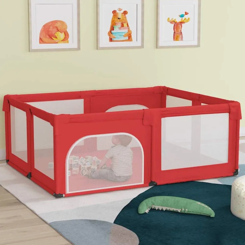 vidaXL Parque para bebés con 2 puertas tela Oxford Rojo Discount