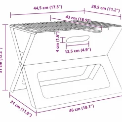 vidaXL Cocina Y Comedor-Parrilla al aire libre Negro 46 x 31 x 31 cm Acero