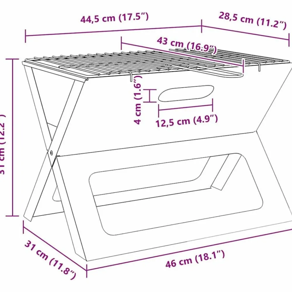 vidaXL Cocina Y Comedor-Parrilla al aire libre Negro 46 x 31 x 31 cm Acero