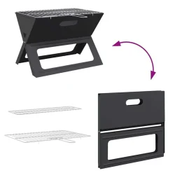 vidaXL Cocina Y Comedor-Parrilla al aire libre Negro 46 x 31 x 31 cm Acero
