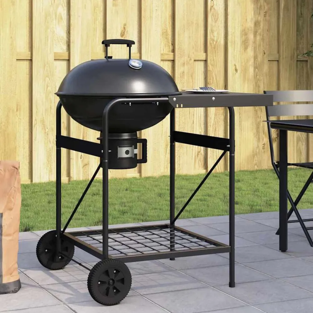 vidaXL Cocina Y Comedor-Parrilla al aire libre con rueda Negro 91 x 71 x 107 cm Metal