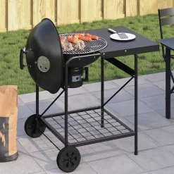 vidaXL Cocina Y Comedor-Parrilla al aire libre con rueda Negro 91 x 71 x 107 cm Metal
