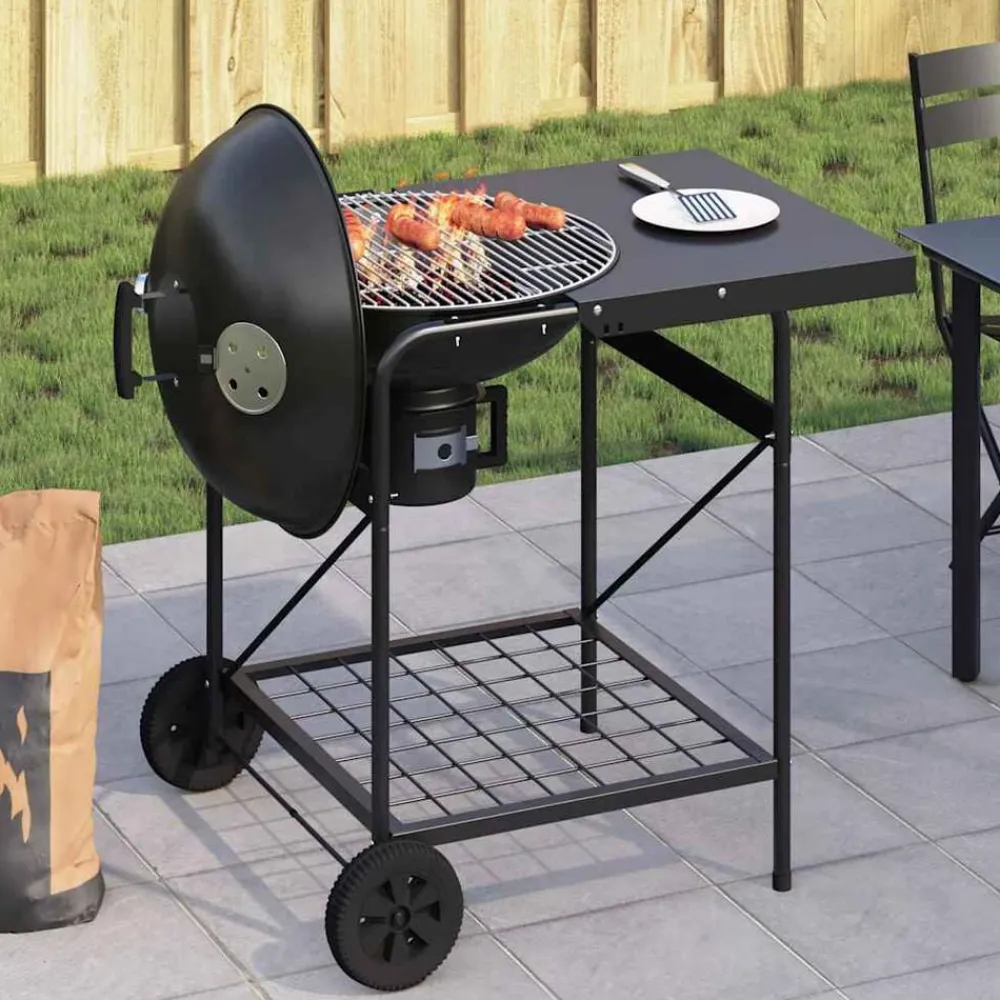 vidaXL Cocina Y Comedor-Parrilla al aire libre con rueda Negro 91 x 71 x 107 cm Metal
