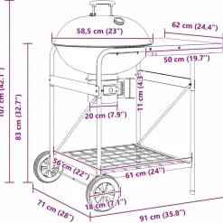 vidaXL Cocina Y Comedor-Parrilla al aire libre con rueda Negro 91 x 71 x 107 cm Metal