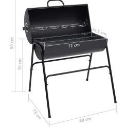 vidaXL Cocina Y Comedor-Parrilla barril 2 rejillas de cocción negro acero 80x95x90 cm