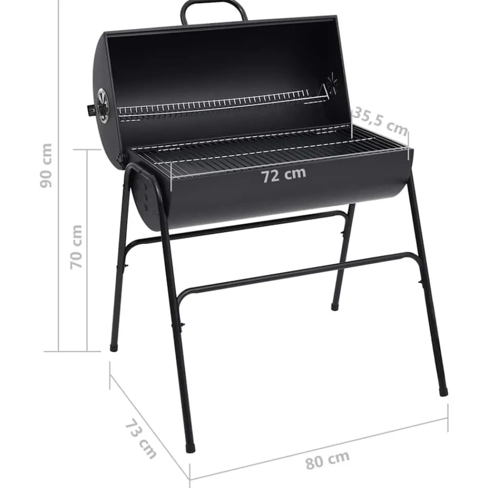 vidaXL Cocina Y Comedor-Parrilla barril 2 rejillas de cocción negro acero 80x95x90 cm