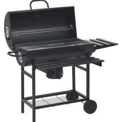 vidaXL Cocina Y Comedor-Parrilla de barril ruedas y estantes acero negro 115x85x95 cm