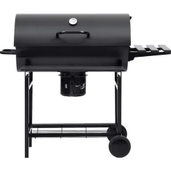 vidaXL Cocina Y Comedor-Parrilla de barril ruedas y estantes acero negro 115x85x95 cm