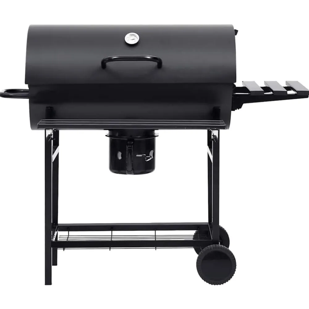 vidaXL Cocina Y Comedor-Parrilla de barril ruedas y estantes acero negro 115x85x95 cm