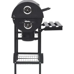 vidaXL Cocina Y Comedor-Parrilla de barril ruedas y estantes acero negro 115x85x95 cm