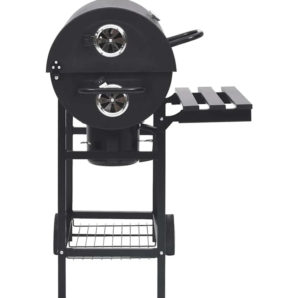 vidaXL Cocina Y Comedor-Parrilla de barril ruedas y estantes acero negro 115x85x95 cm