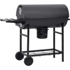 vidaXL Cocina Y Comedor-Parrilla de barril ruedas y estantes acero negro 115x85x95 cm