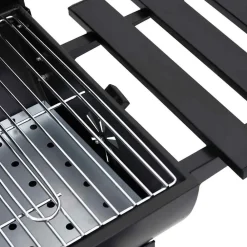 vidaXL Cocina Y Comedor-Parrilla de barril ruedas y estantes acero negro 115x85x95 cm