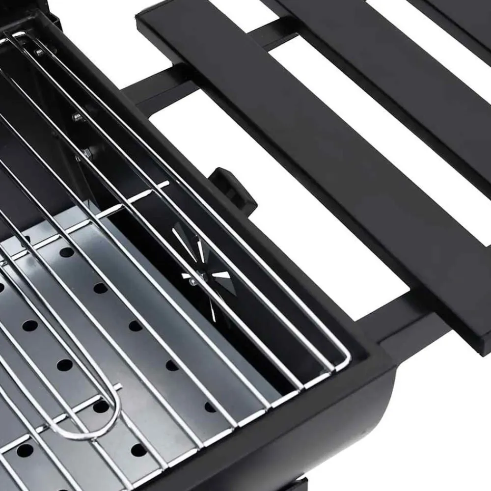 vidaXL Cocina Y Comedor-Parrilla de barril ruedas y estantes acero negro 115x85x95 cm