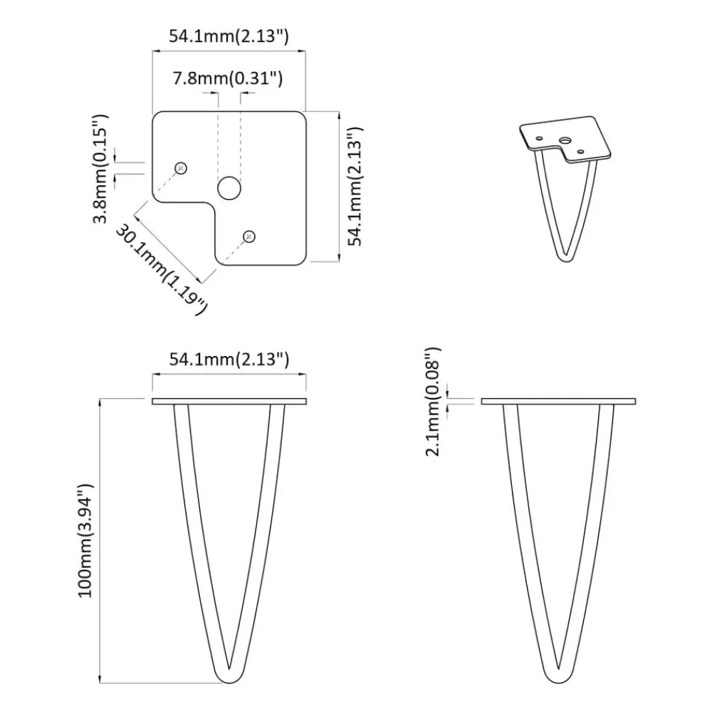 vidaXL Accesorios De Bricolaje-Pata de Mueble 2 pcs Negro 54.1 x 54.1 x 100 mm Hierro