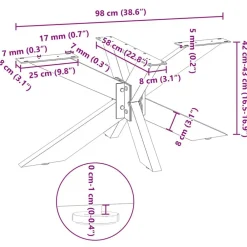 vidaXL Accesorios Para Mesas-Pata para mesa de centro con forma de araña, color , 98 x 58 x (42-43) cm, acero