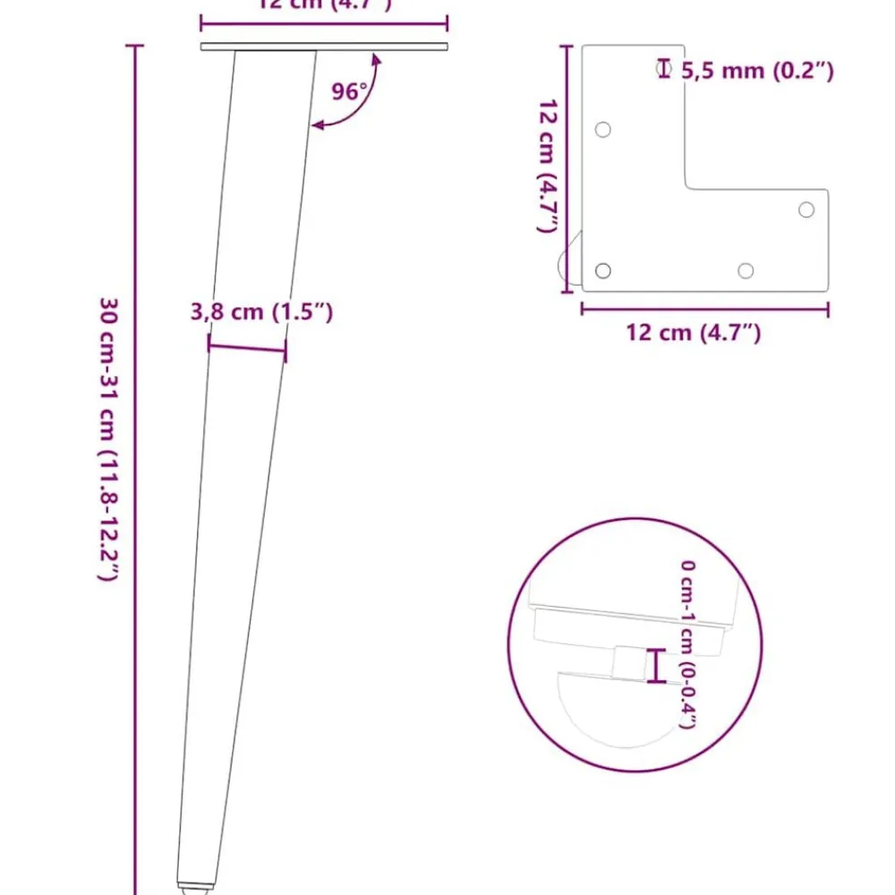 vidaXL Accesorios Para Mesas-Patas cónicas para mesa de centro , 4 unidades, acero , 30-31 cm